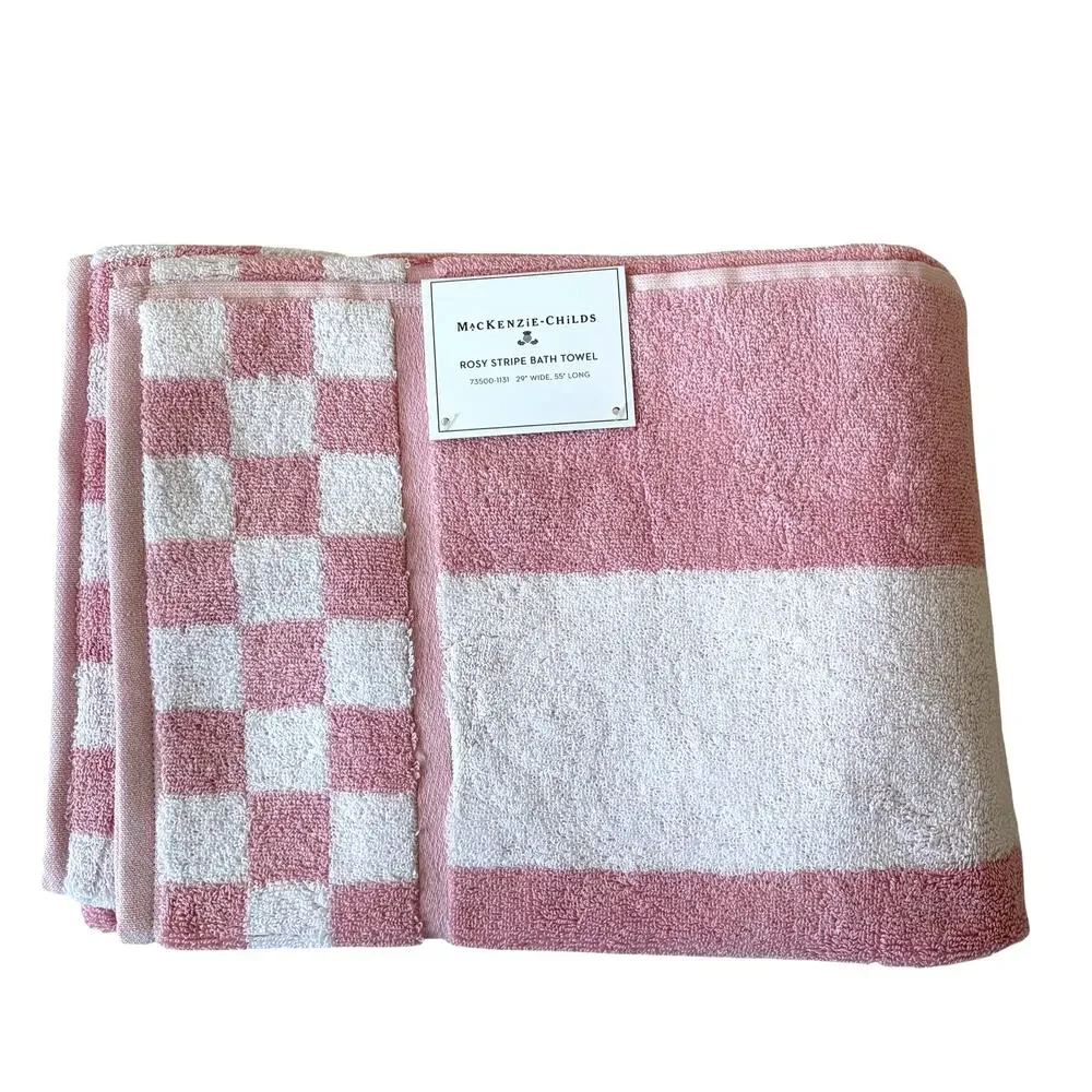 NEW Mackenzie-Childs Cotton Bath Towel with Rosy Check Border